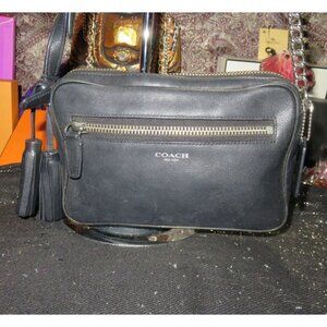 Coach 2013 Legacy Flight Black Leather Tassel Crossbody Shoulder Bag 25362